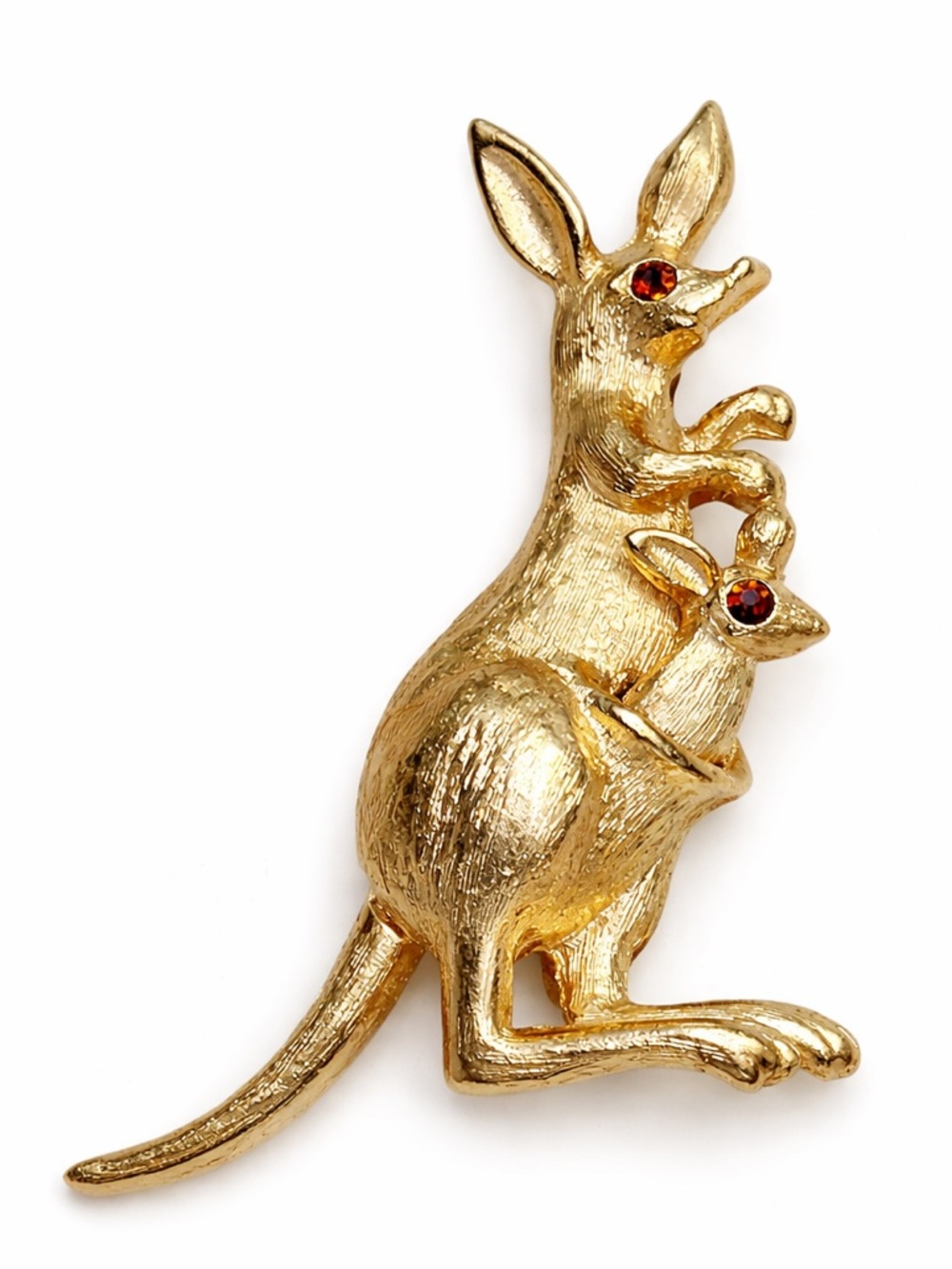 Vintage Avon Kangaroo & Joey Brooch Gold Tone Articulated Moving Figural Pin